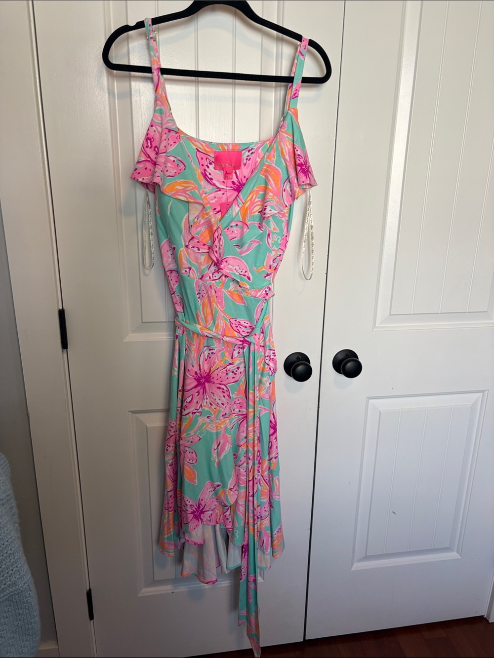 Lilly Pulitzer Mint, Pink & Orange Floral Asymmetrical Wrap Dress